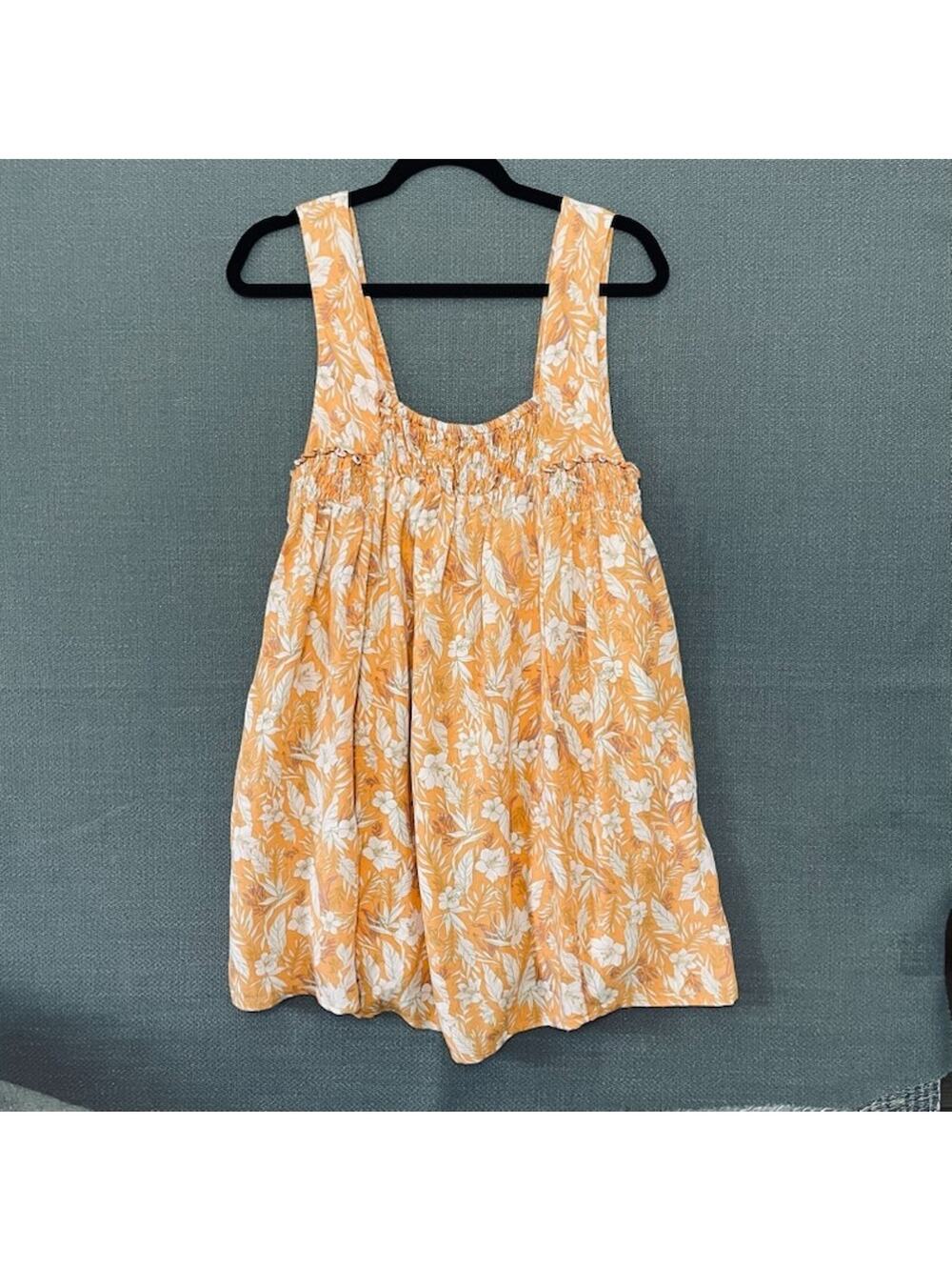 Sunland 17 Smocked Sleeveless Lined Mini Dress S Tropical Floral Pockets Cute AF